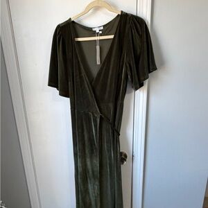 Elegant Velvet Olive Green Wrap Dress